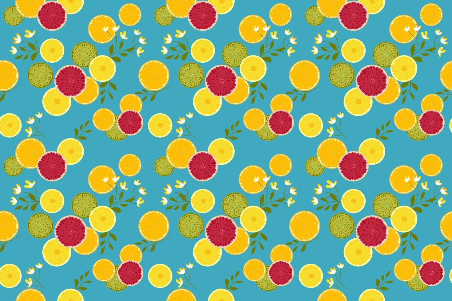 Retro citrus fruit orange lemon lime grapefruit seamless pattern blue background vector illustration