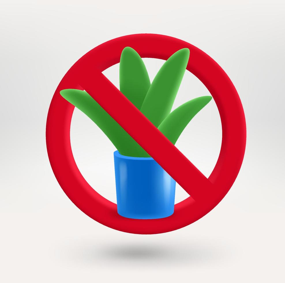 Plant icon in red circle with crossed line. No crop production concept. 3d vector icon