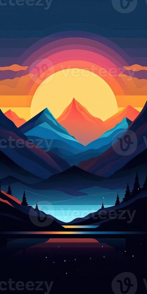 resumen paisaje póster. naturaleza pared decoración contemporáneo Arte imprimir, medio siglo montaña antecedentes. vector ilustración. generativo ai. foto