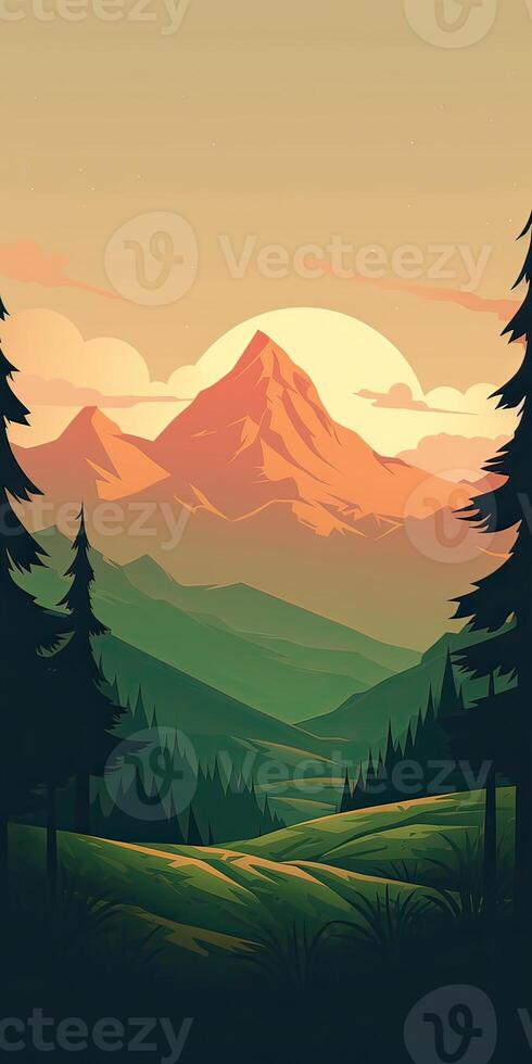 Abstract landscape poster. Nature wall decor contemporary art print, mid century mountain background. Vector illustration. . photo