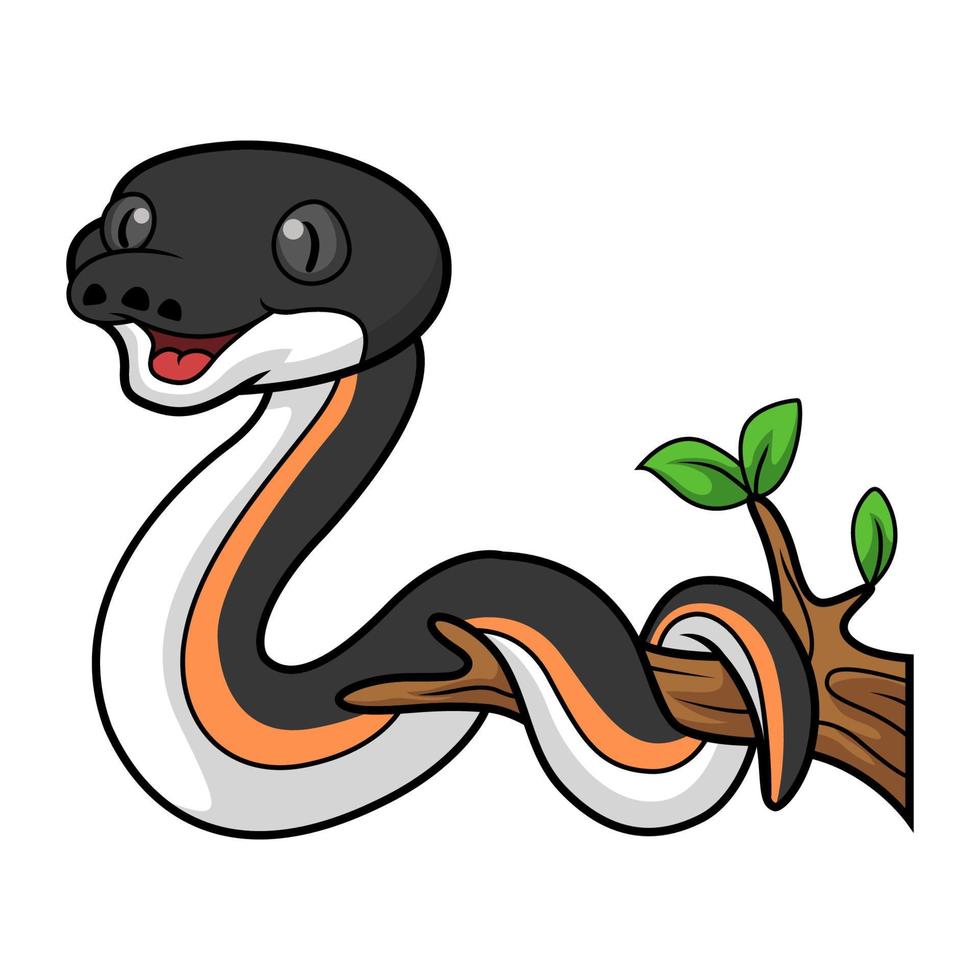 Cute gold albertisi snake cartoon on tree branch vector