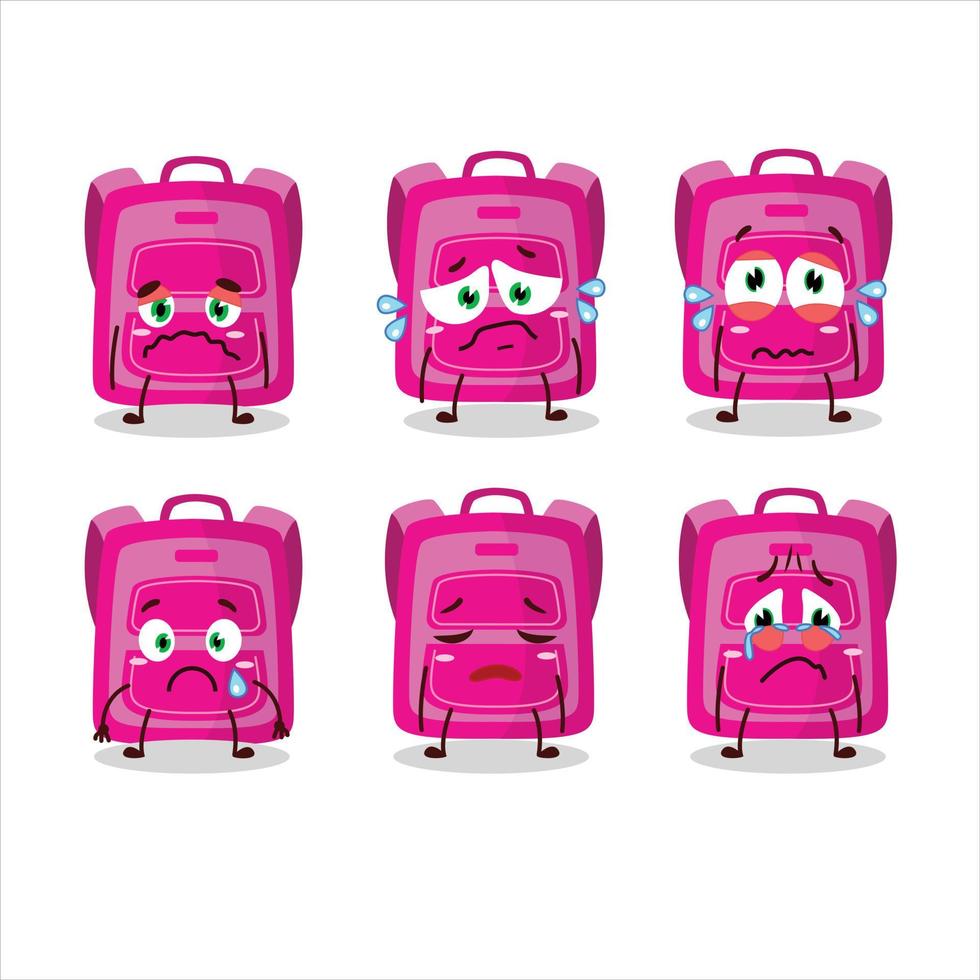 Pink school bag cartoon character with sad expression vector