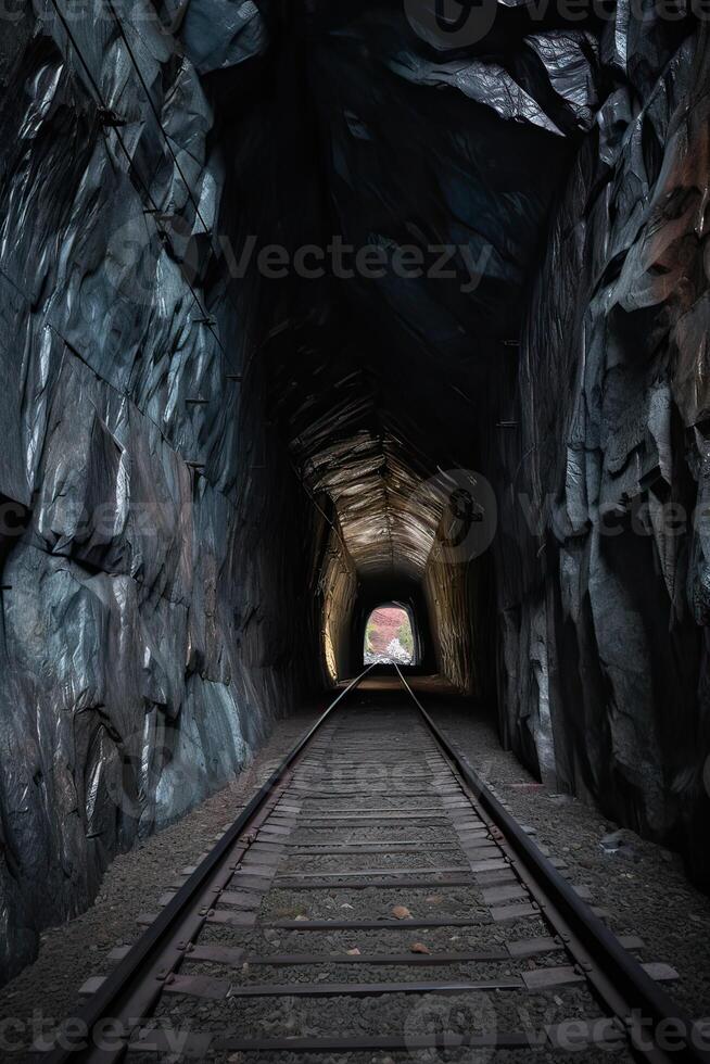 Entrance into a long futuristic of tunnel. . photo