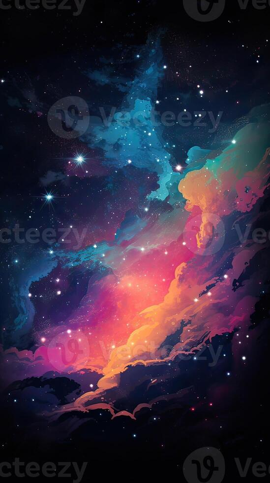 Abstract outer space endless nebula galaxy background. Large view of a colorful dark nebula in space. Cosmic background with bright shining stars, galaxies, and a deep universe. photo