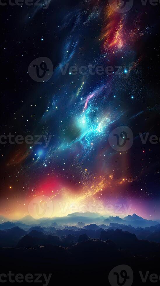 Abstract outer space endless nebula galaxy background. Large view of a colorful dark nebula in space. Cosmic background with bright shining stars, galaxies, and a deep universe. photo