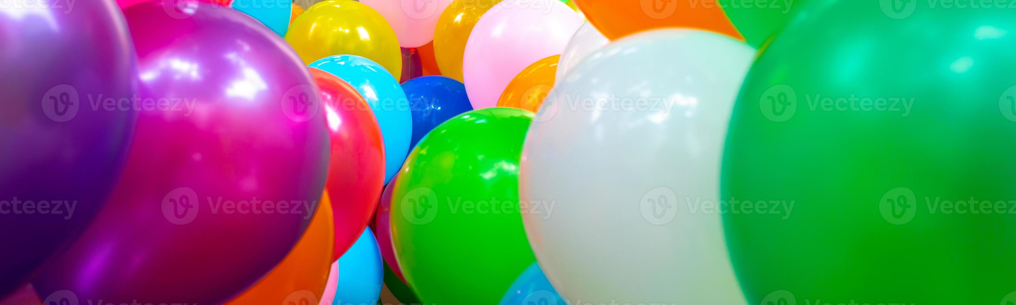 Colorful gas-filled balloons close-up and panoramic views. photo