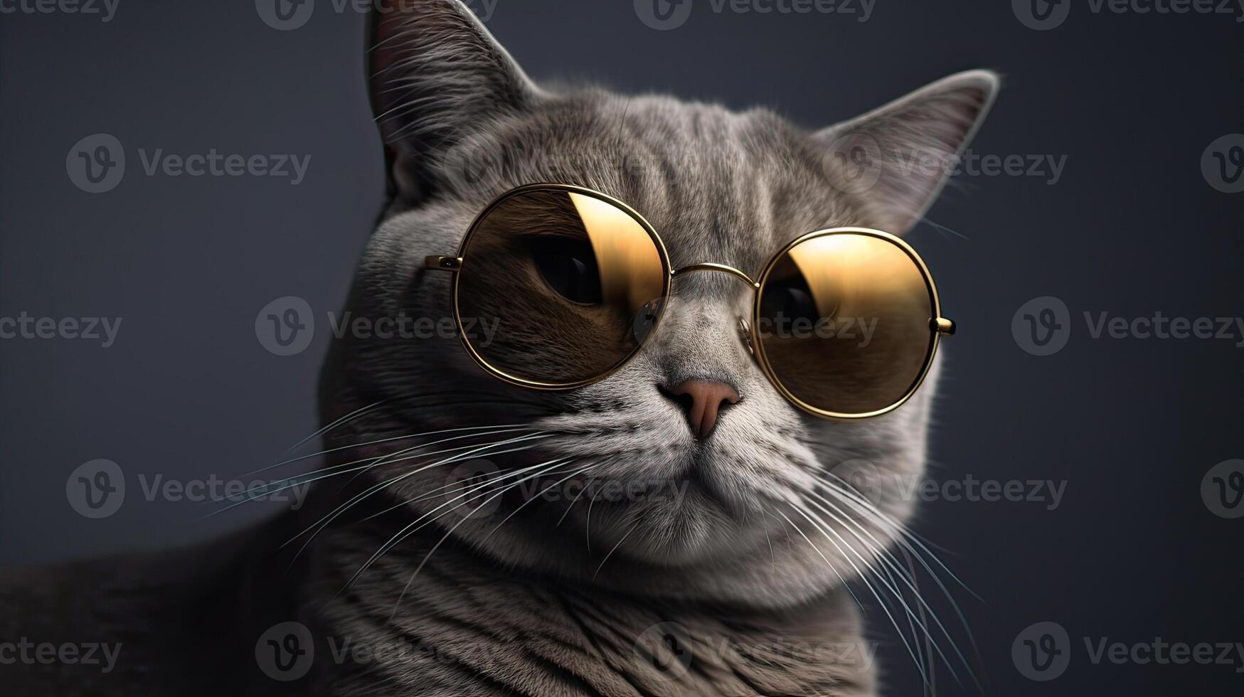 funny studio shot of cool cat wearing sunglasses on gray background with copy space. . photo