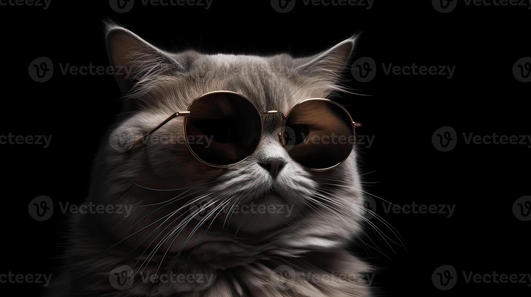 funny studio shot of cool cat wearing sunglasses on gray background with copy space. . photo