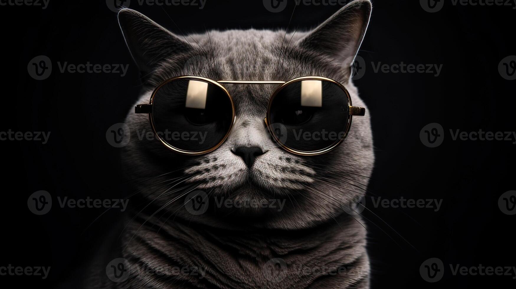 funny studio shot of cool cat wearing sunglasses on gray background with copy space. . photo