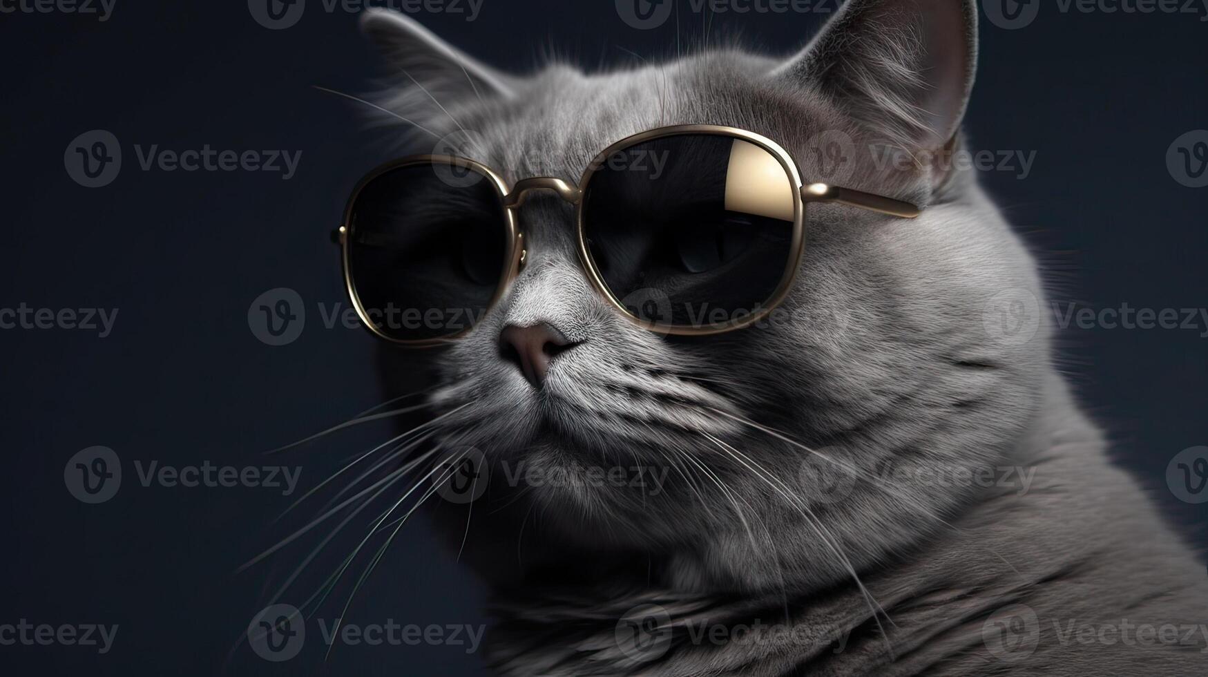 funny studio shot of cool cat wearing sunglasses on gray background with copy space. . photo