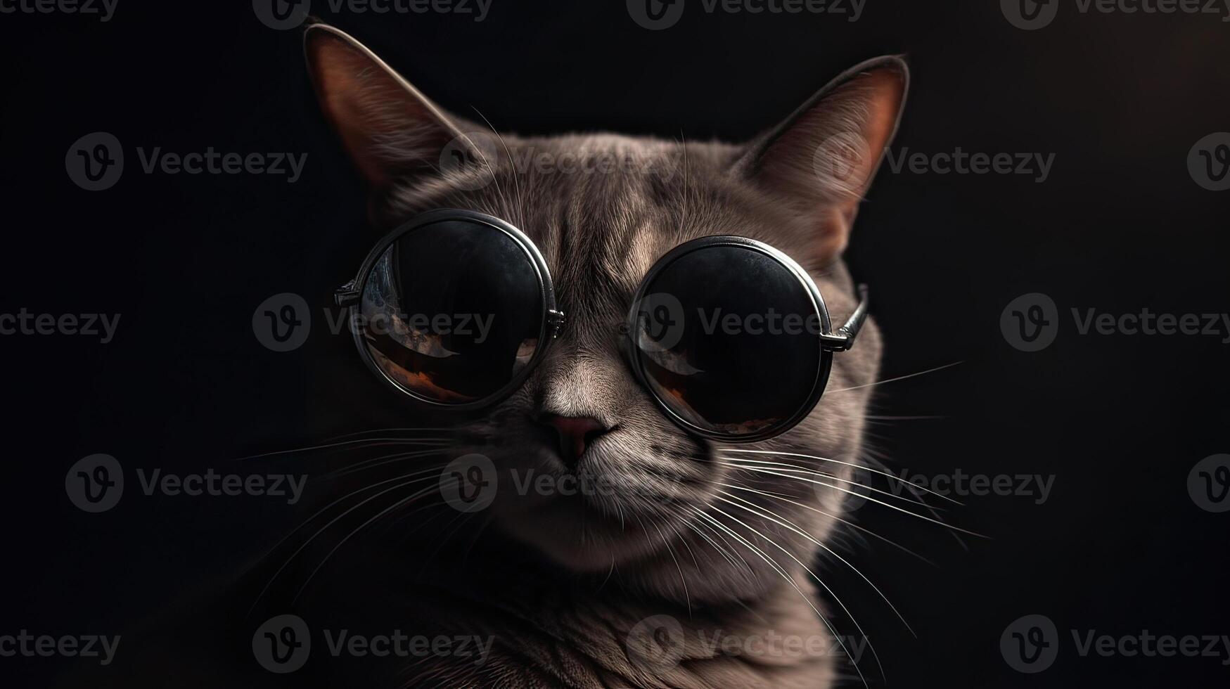 funny studio shot of cool cat wearing sunglasses on gray background with copy space. . photo