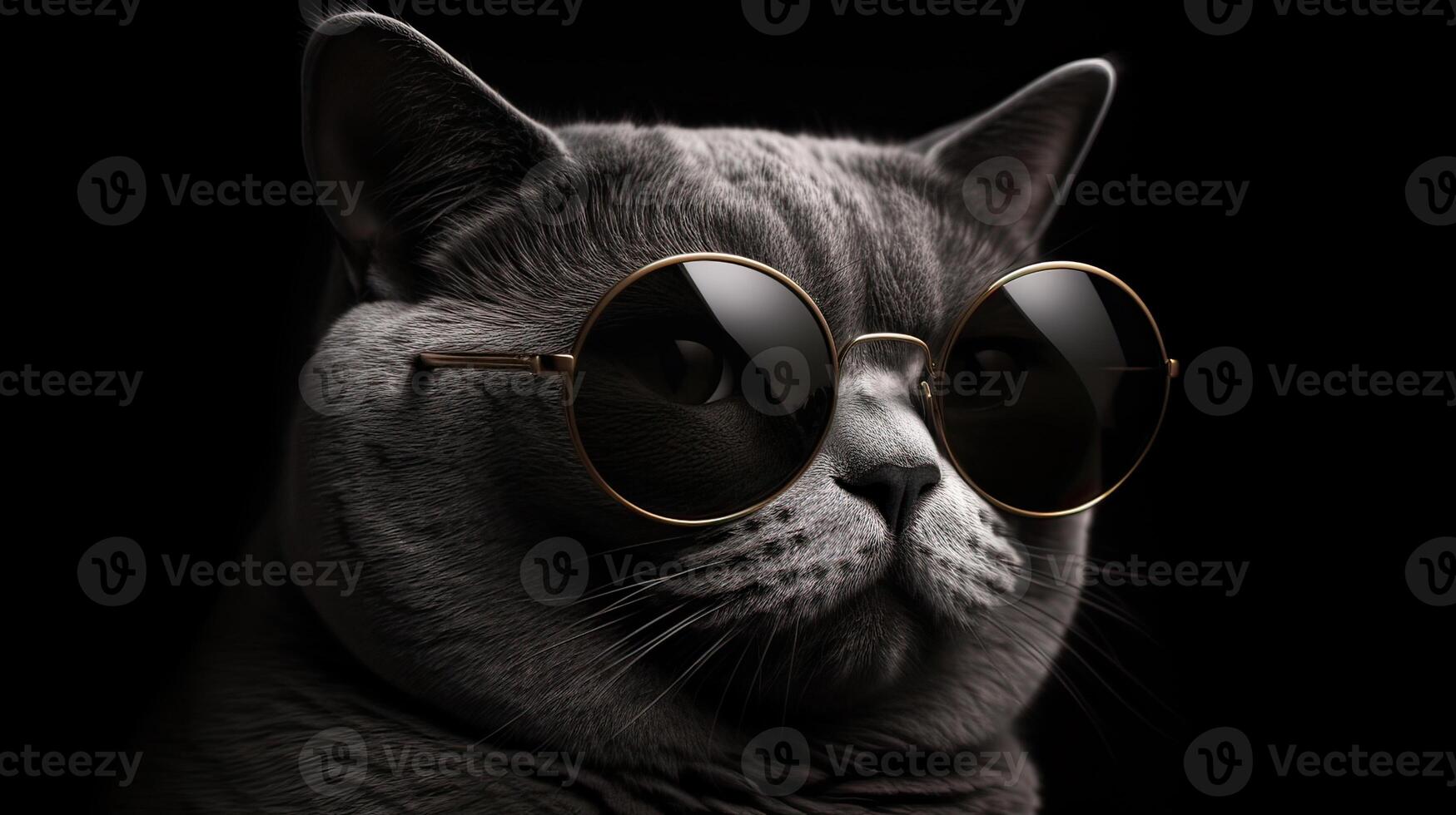 funny studio shot of cool cat wearing sunglasses on gray background with copy space. . photo
