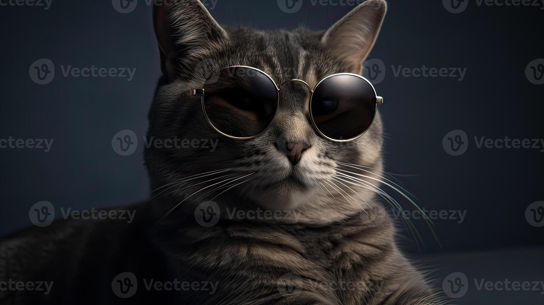 funny studio shot of cool cat wearing sunglasses on gray background with copy space. . photo