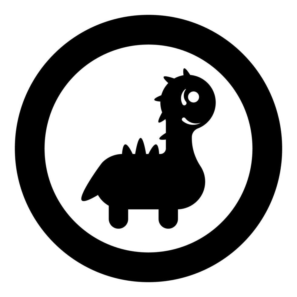 Funny dragon cute character dinosaur dino icon in circle round black color vector illustration image solid outline style