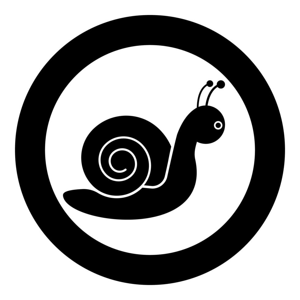 caracol molusco icono en circulo redondo negro color vector ilustración imagen sólido contorno estilo