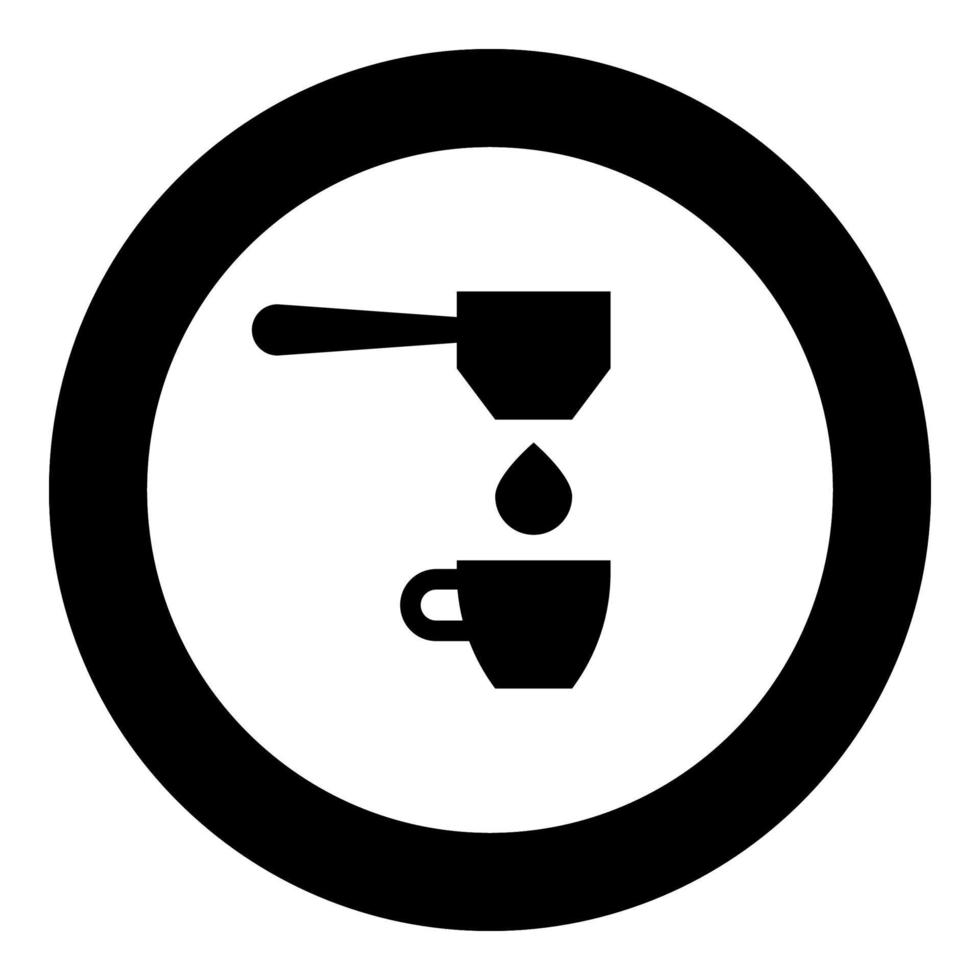 Coffee drop in cup filtering cuping portafilter drip icon in circle round black color vector illustration image solid outline style