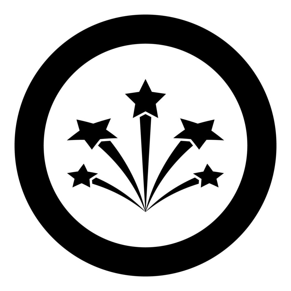 Salute with stars firework starry icon in circle round black color vector illustration image solid outline style