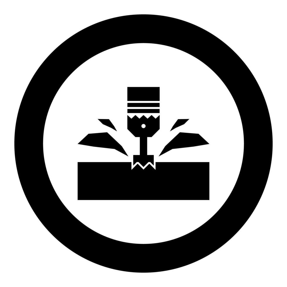 CNC milling machine material metalworking cutter plunger metalwork industry lathe plunge power tool technology tooling carving shavings icon in circle round black color vector illustration image