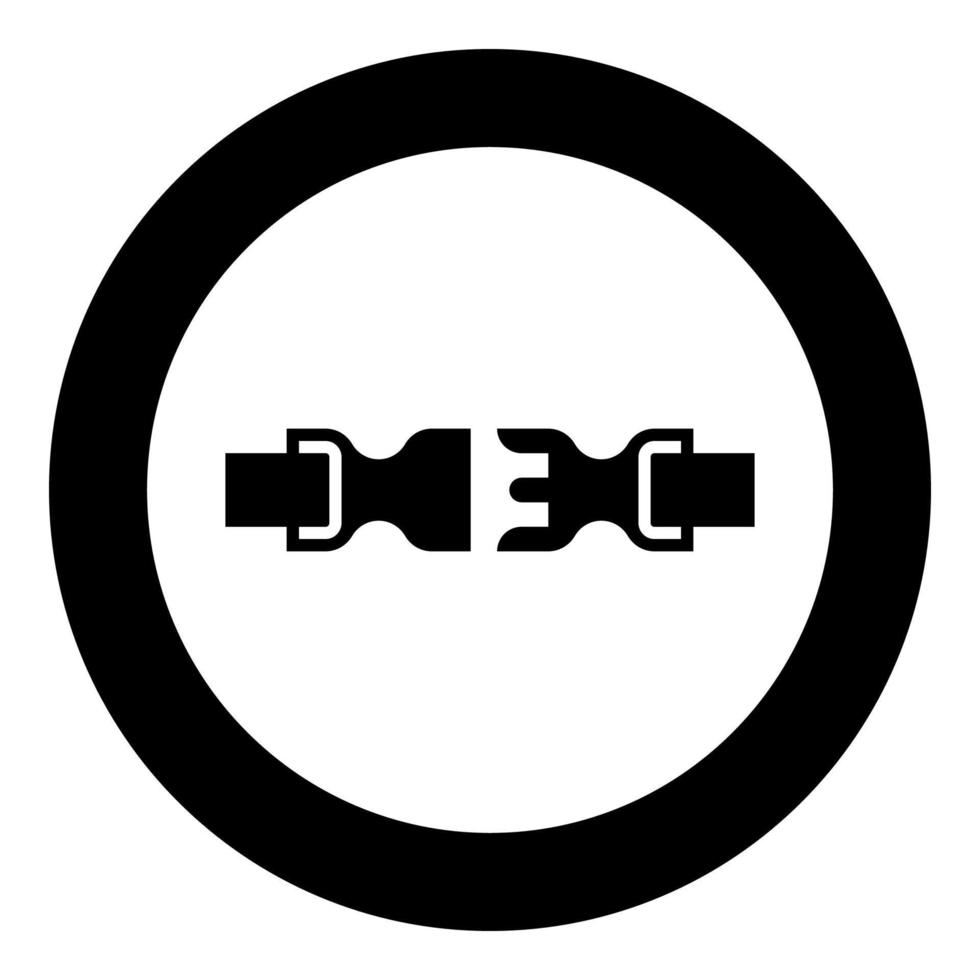Buckle fastener clasp furniture for clothes system of fast snap join for backpack bag opened icon in circle round black color vector illustration image solid outline style