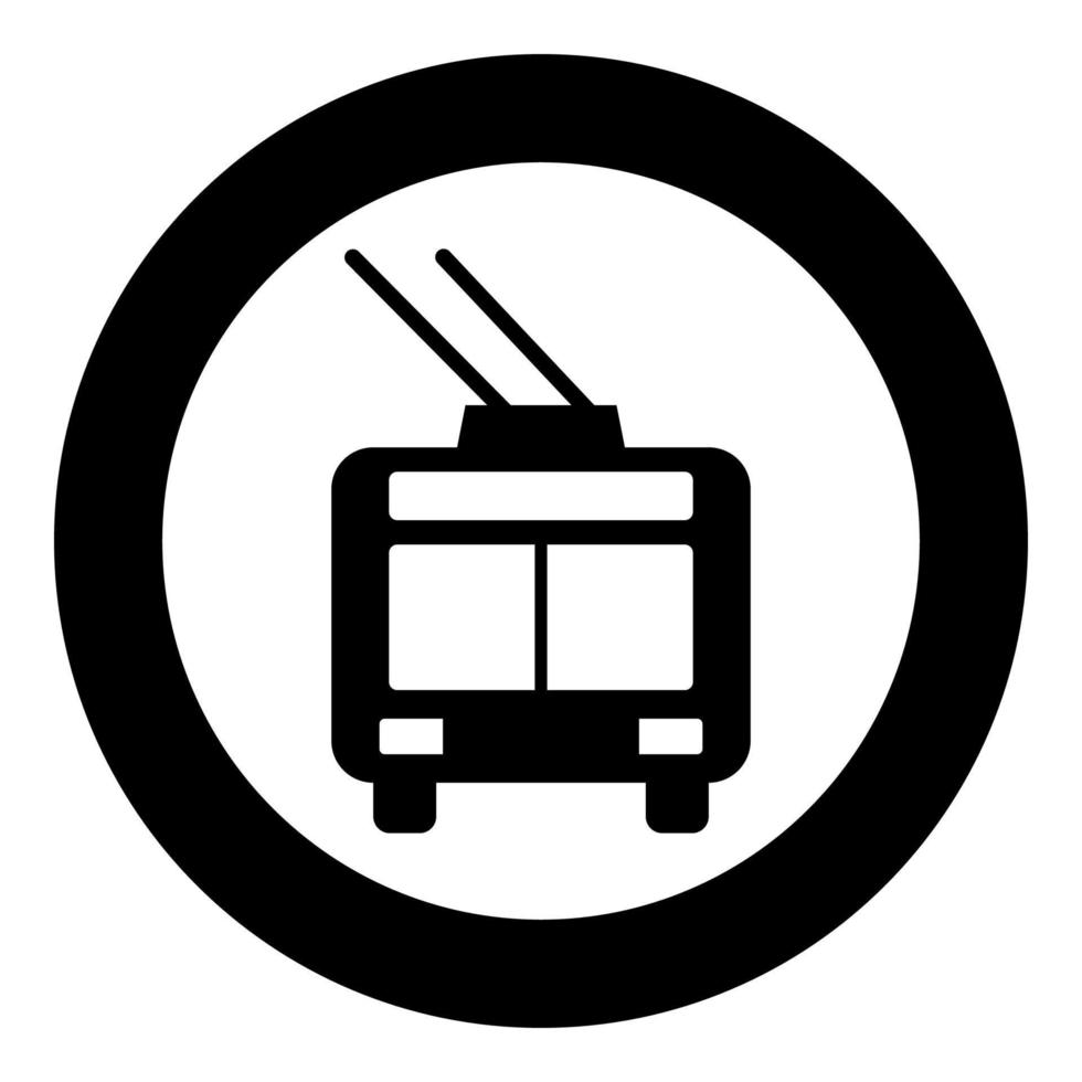 Trolleybus electric city transportation urban public transport trolley bus icon in circle round black color vector illustration image solid outline style