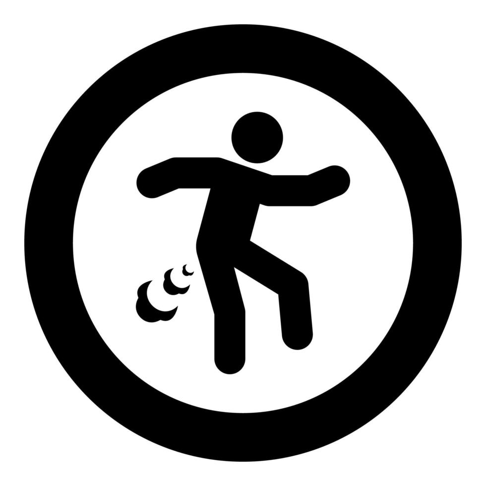 Man farts break wind farting bloating gas cloud stench bad smell flatulency icon in circle round black color vector illustration image solid outline style