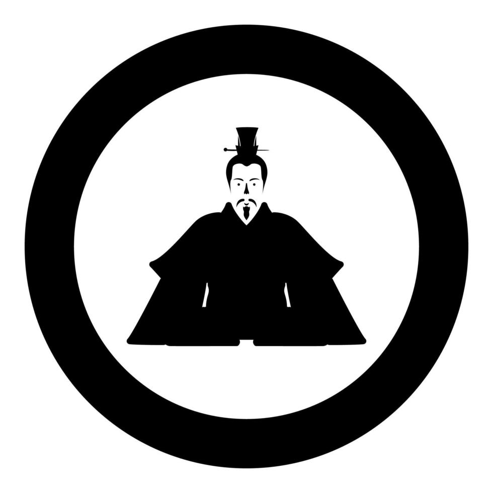 Emperor Japan China silhouette Chinese nobility Japanese ancient character avatar imperial ruler icon in circle round black color vector illustration image solid outline style