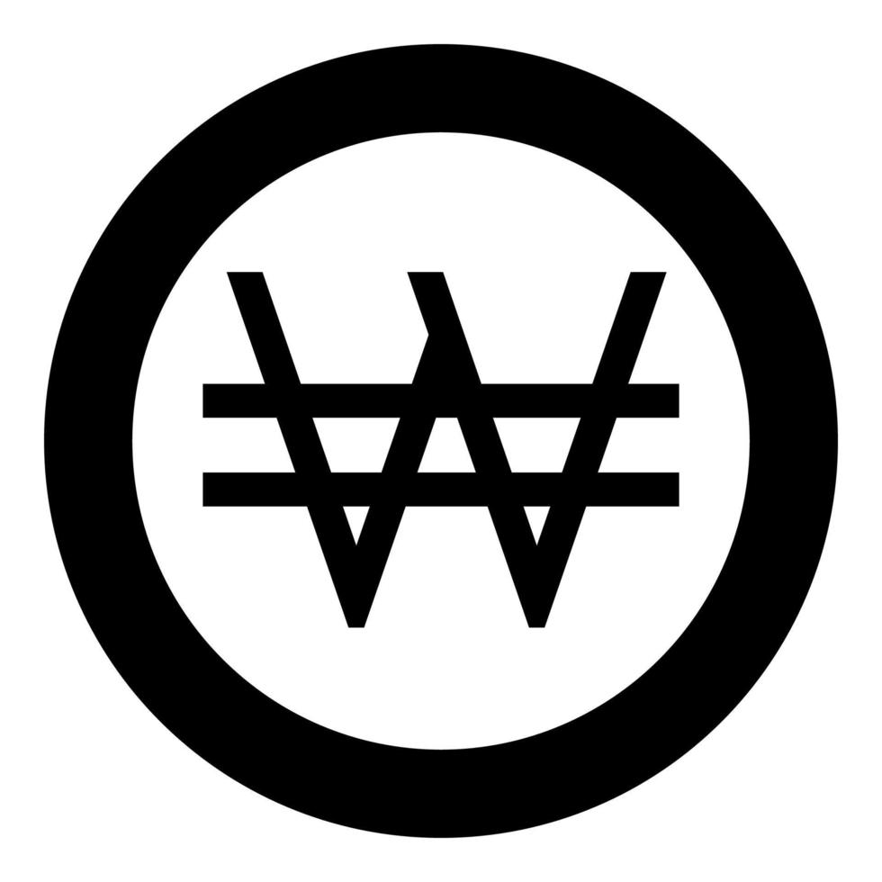Symbol won Korea money sign KRW currency monetary icon in circle round black color vector illustration image solid outline style