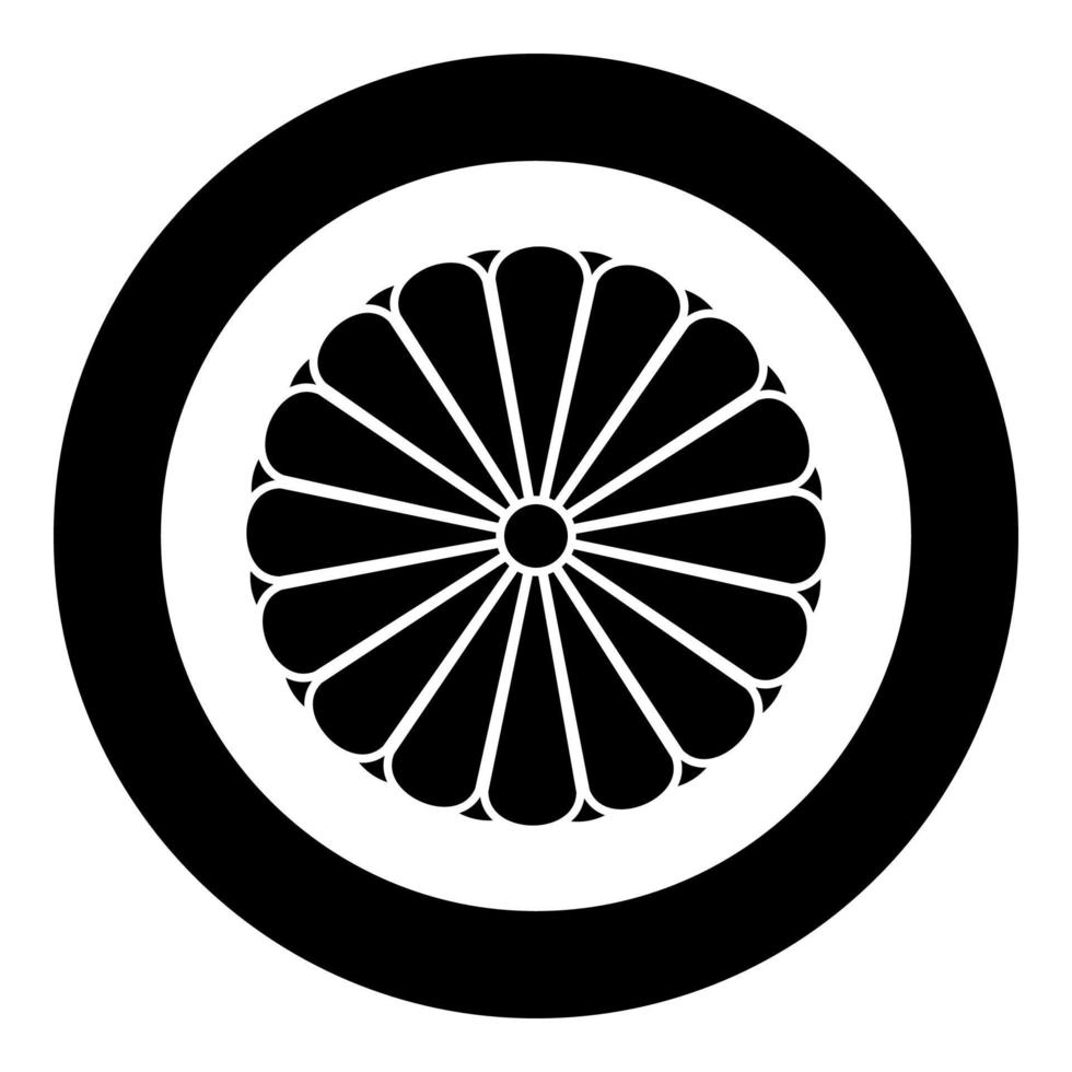 Coat of arms of Japan nippon imperial Seal central disc with 16 petals national emblem icon in circle round black color vector illustration image solid outline style