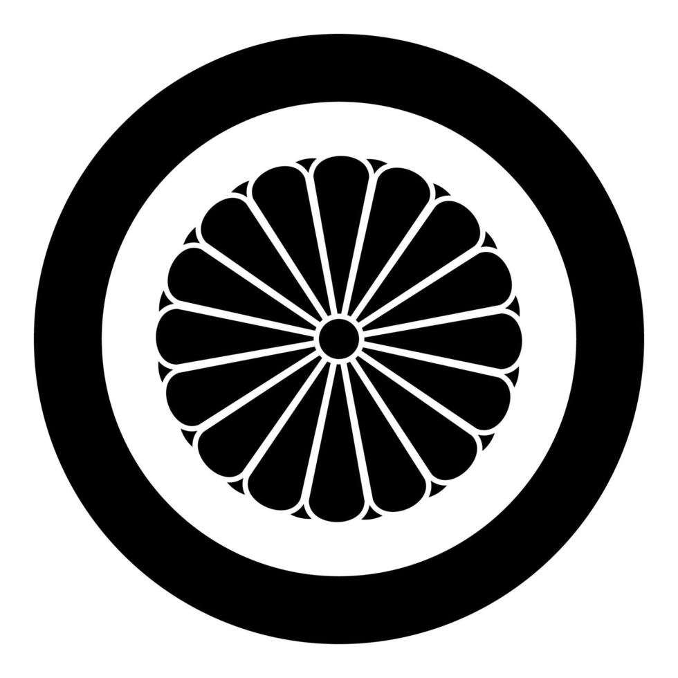 Saco de brazos de Japón Japón imperial sello central Dto con dieciséis pétalos nacional emblema icono en circulo redondo negro color vector ilustración imagen sólido contorno estilo