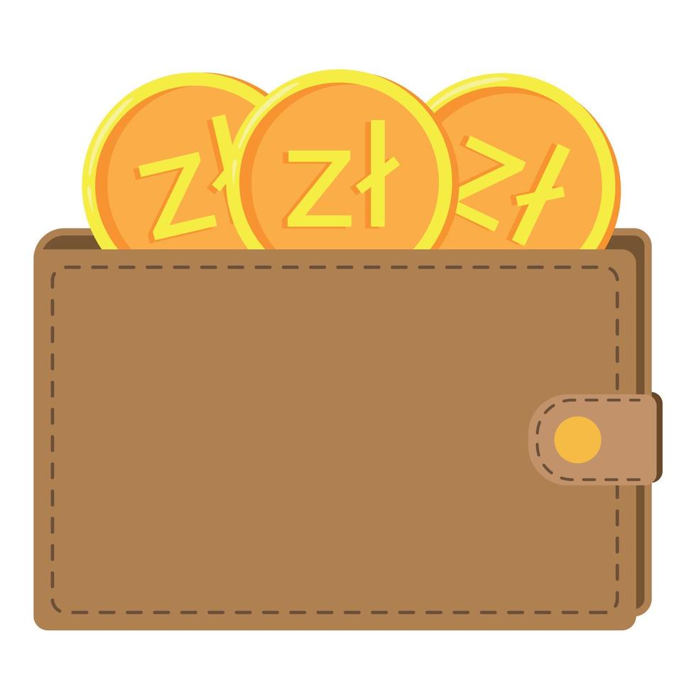 Wallet with polish zloty coins. Vector illustration