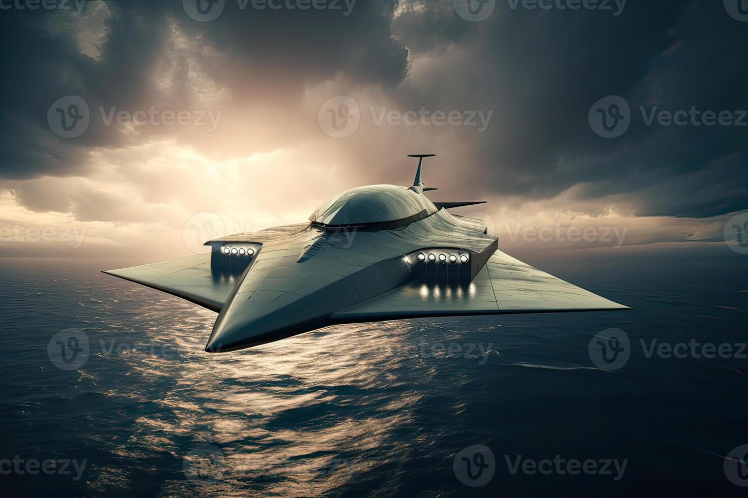 3D illustration futuristic of a Pirate ship sailing on the sky. . photo