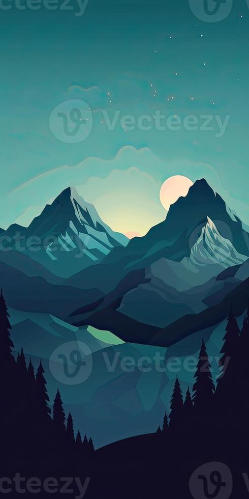 Abstract landscape poster. Nature wall decor contemporary art print, mid century mountain background. Vector illustration. . photo