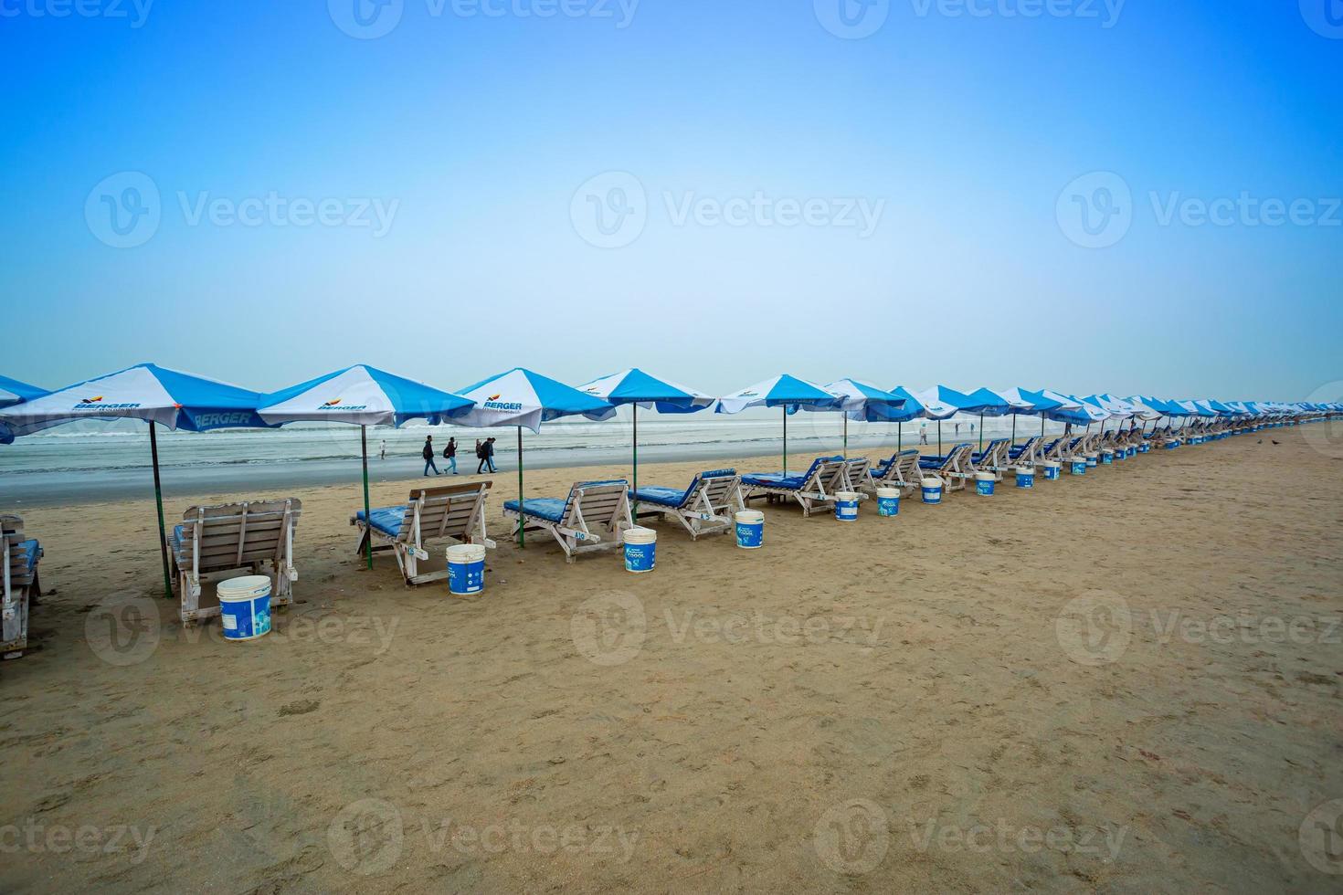 The early morning sky and sun view of the longest sea beach Cox's Bazar, Chattagram. photo