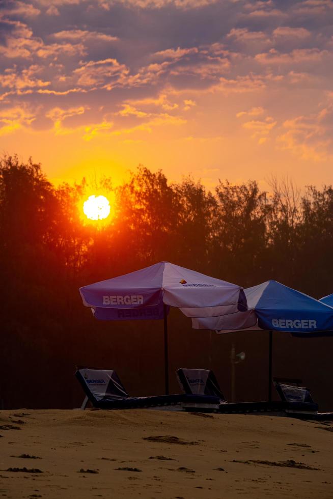 Bangladesh February 22, 2020 The early morning sky and sun view of the longest sea beach Cox's Bazar, Chattagram. photo