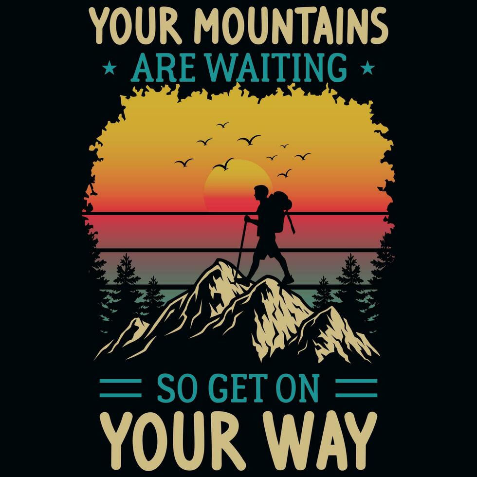 Mountain hiking graphics tshirt design vector