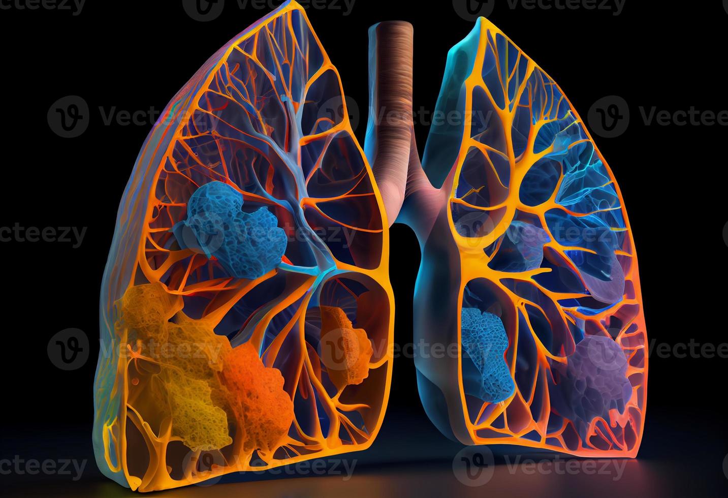 Human Lung model illness, Lung cancer and lung disease. Generate Ai. photo