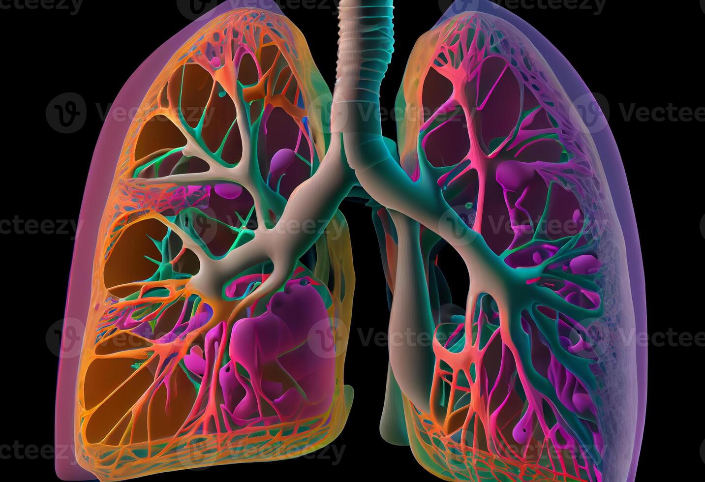 Human Lung model illness, Lung cancer and lung disease. Generate Ai. photo