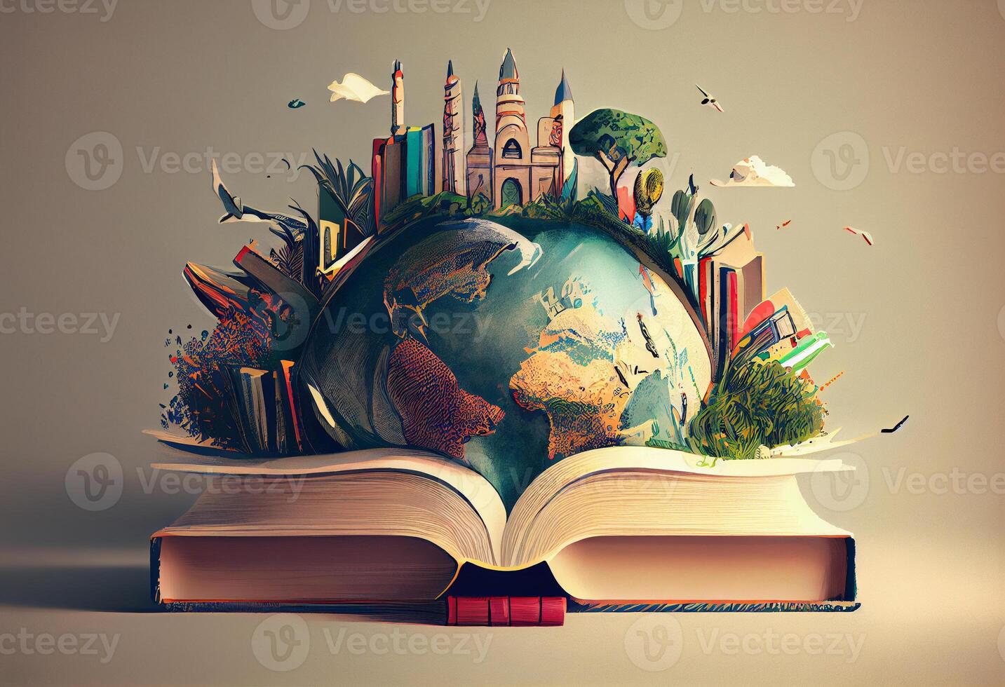 World in books 3d illustration. Generate Ai. photo