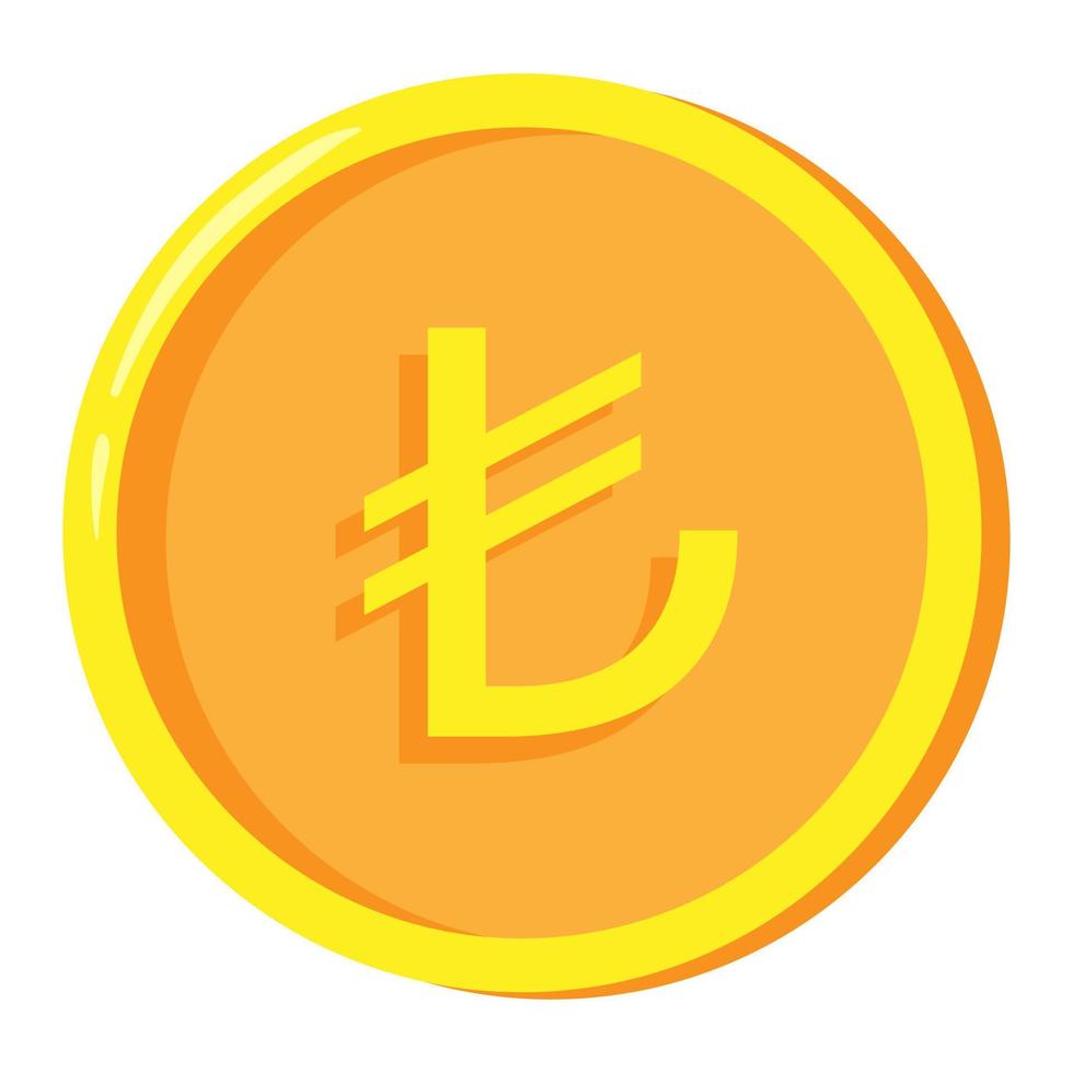 Golden Turkish lira coin symbol TRY on white background. Finance investment concept. Exchange Turkish currency vector