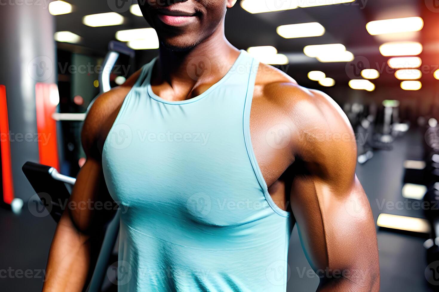 Unrecognizable Muscle Man In Gym Showing Abs, photo