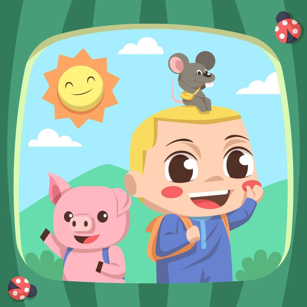 Baby Boy with His Animal Friends vector