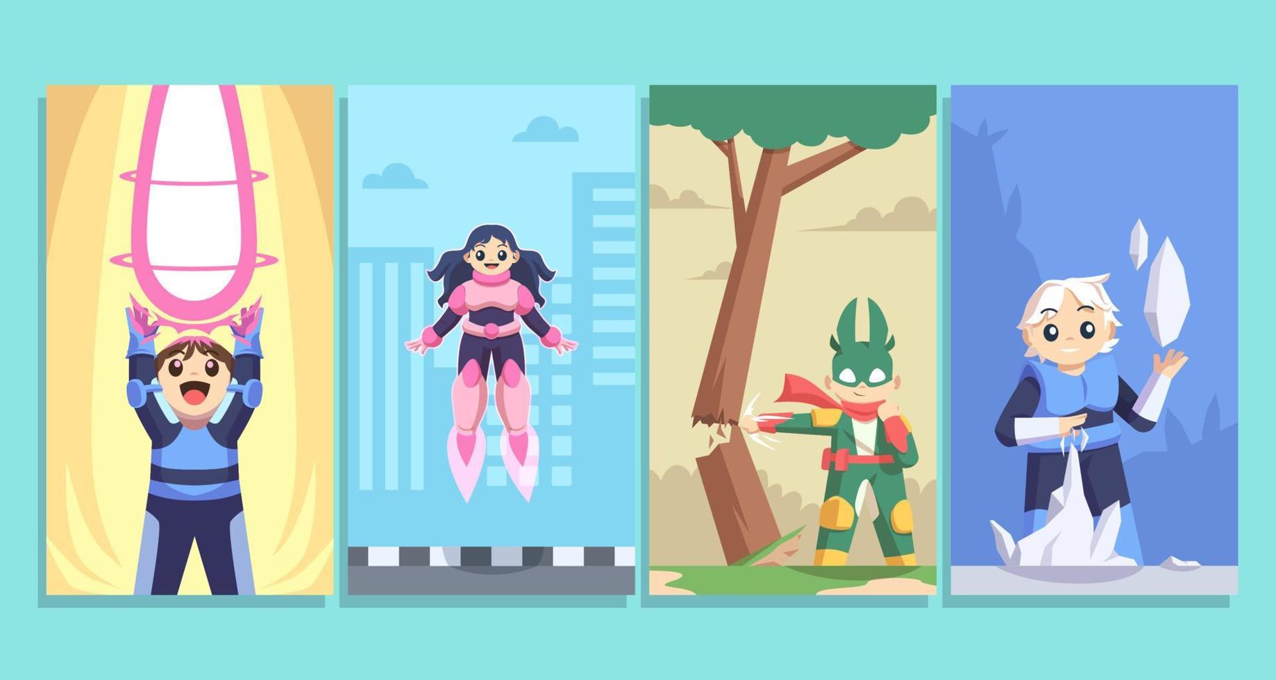 Boy and Girl Hero Character in Cartoon Style Social Media Story vector