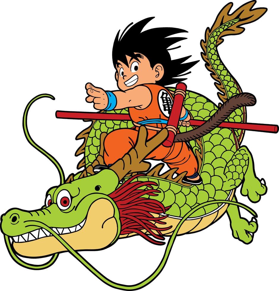 vector illustration of a boy riding a green dragon