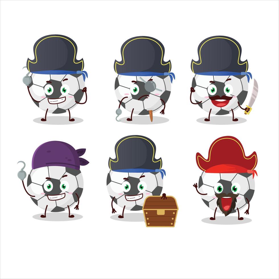 Cartoon character of soccer ball with various pirates emoticons vector