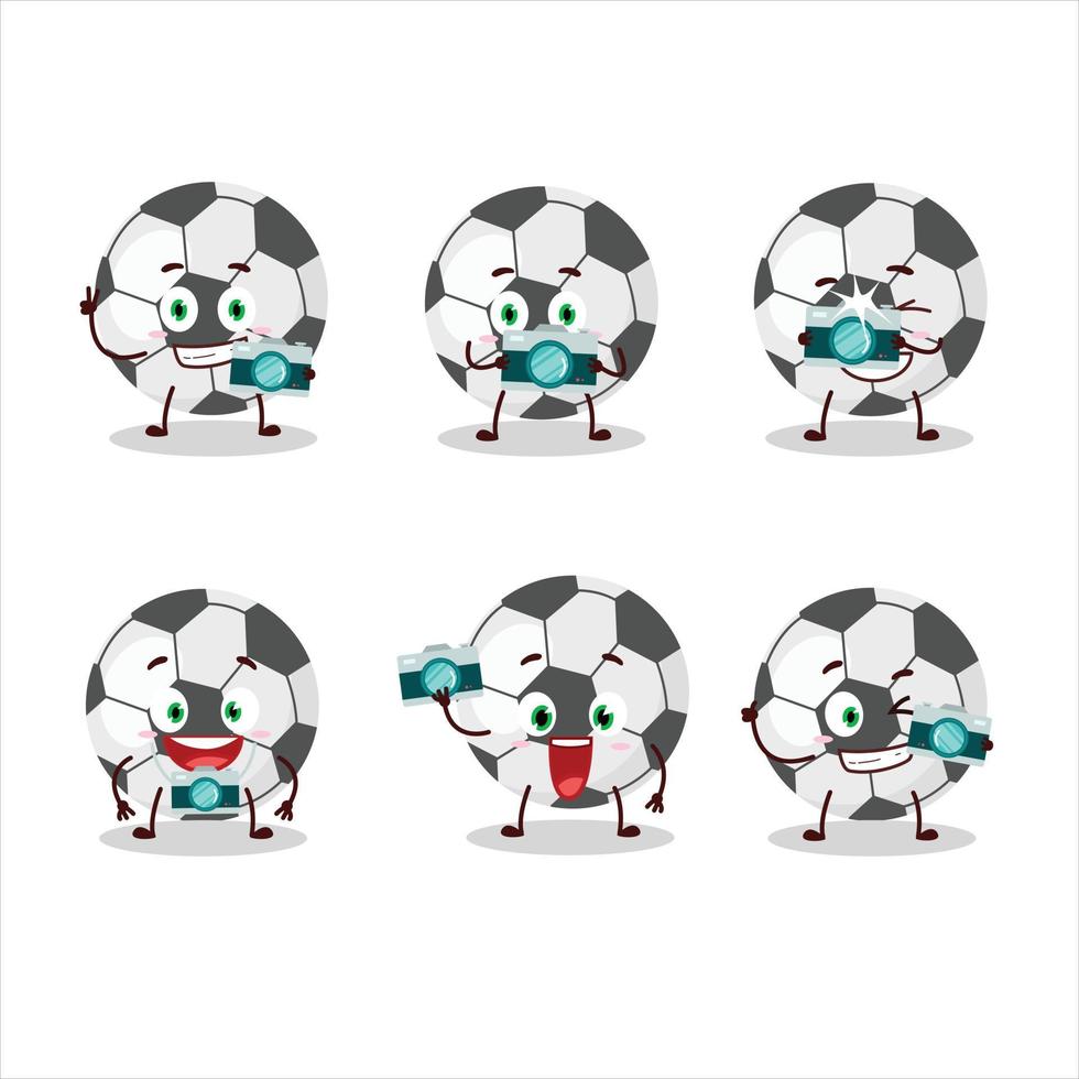 fotógrafo profesión emoticon con fútbol pelota dibujos animados personaje vector