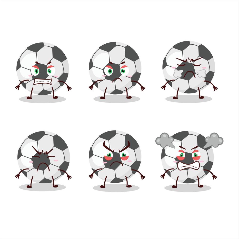 fútbol pelota dibujos animados personaje con varios enojado expresiones vector