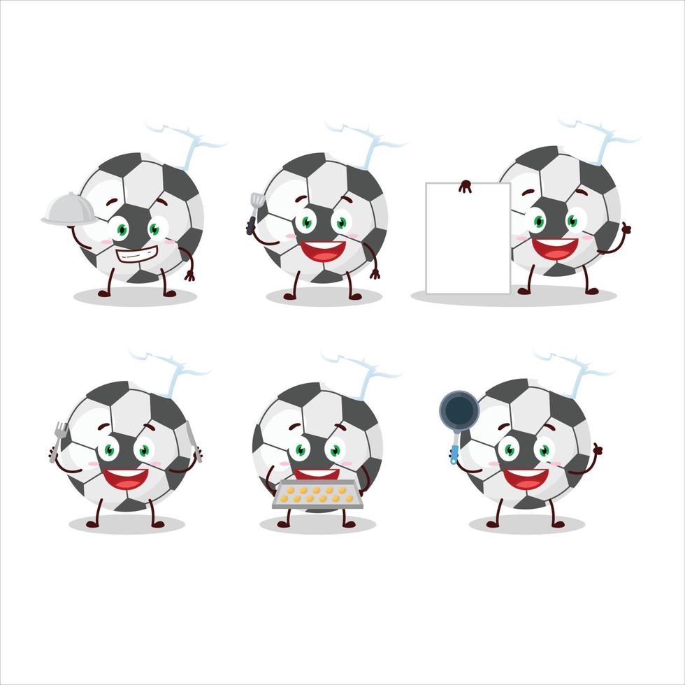 Cartoon character of soccer ball with various chef emoticons vector