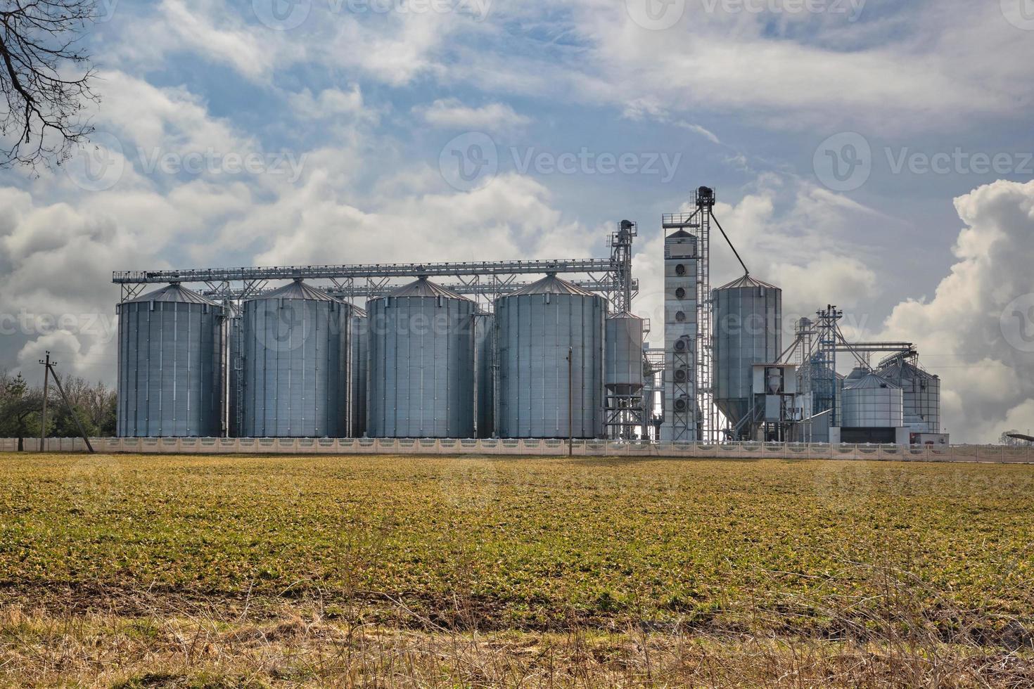 agro-processing plant for processing and silos for drying cleaning and storage of agricultural products, flour, cereals and grain photo