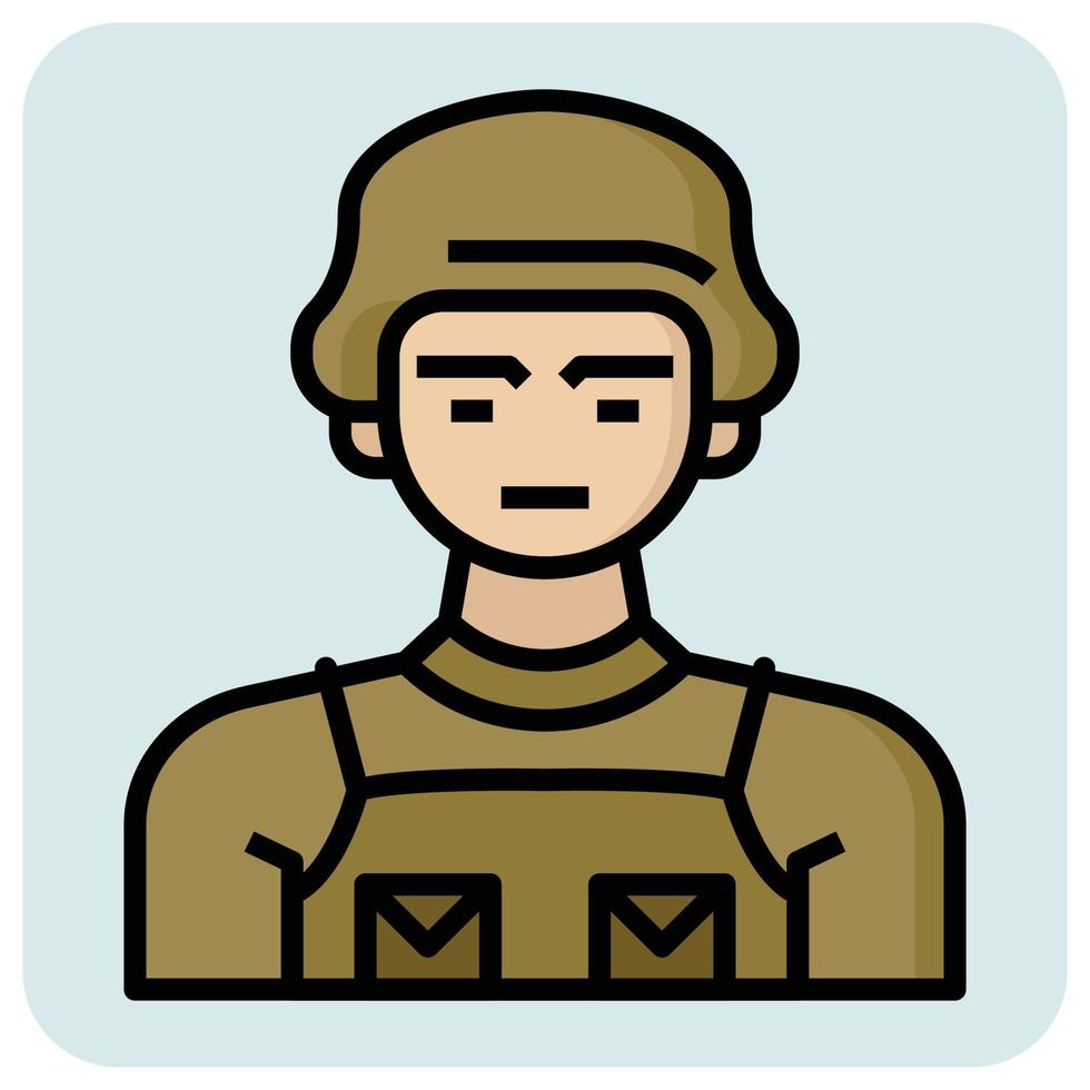 Filled outline profession icon for Army soldier. vector