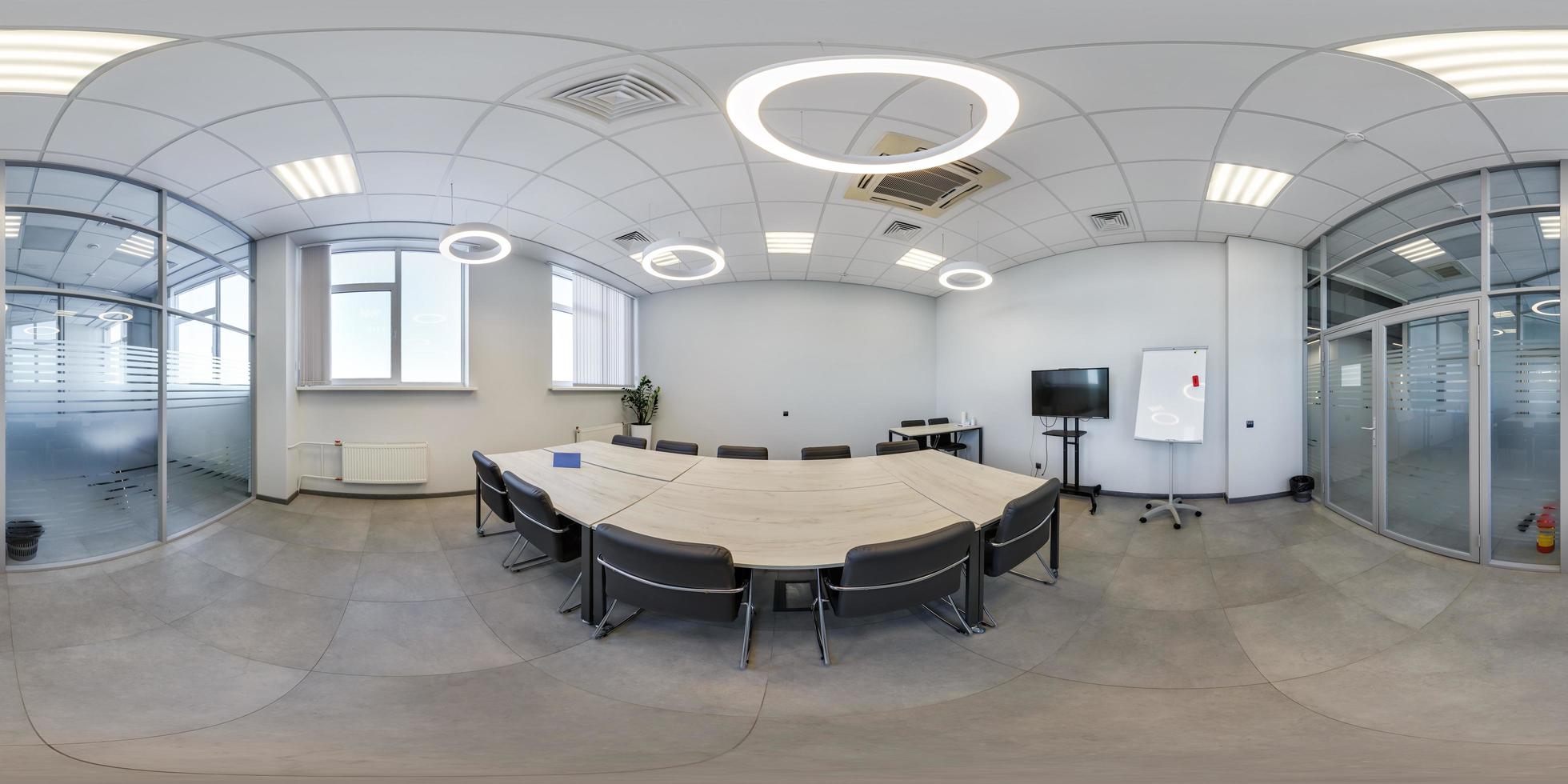 full spherical hdri seamless hdri 360 panorama in interior of empty conference hall for business meeting in equirectangular projection. AR VR content photo